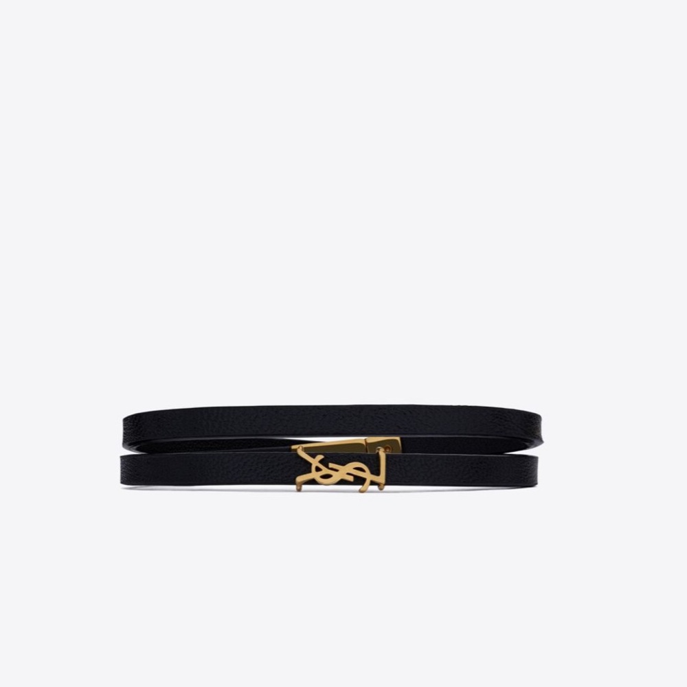 CASSANDRE DOUBLE WRAP BRACELET IN LEATHER AND METAL YSL SAINT LAURENT